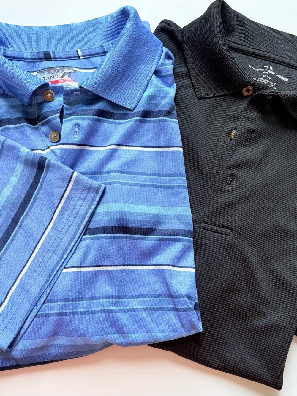 Pair of Men's Black and Blue Striped Polo Shirt - Short Sleeve Large